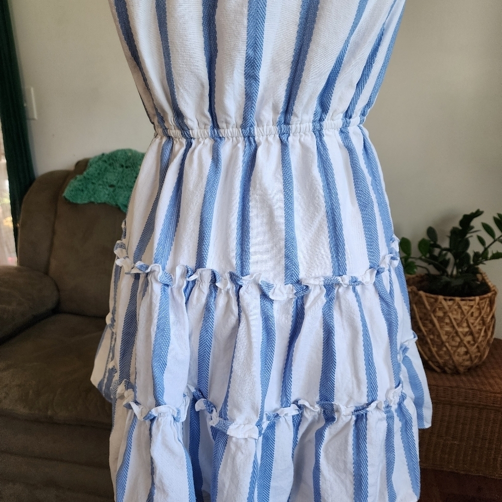 Sail To Sable Jacquard Stripe Ruffle Neck Mini Dress Size XS - Picture 5 of 7